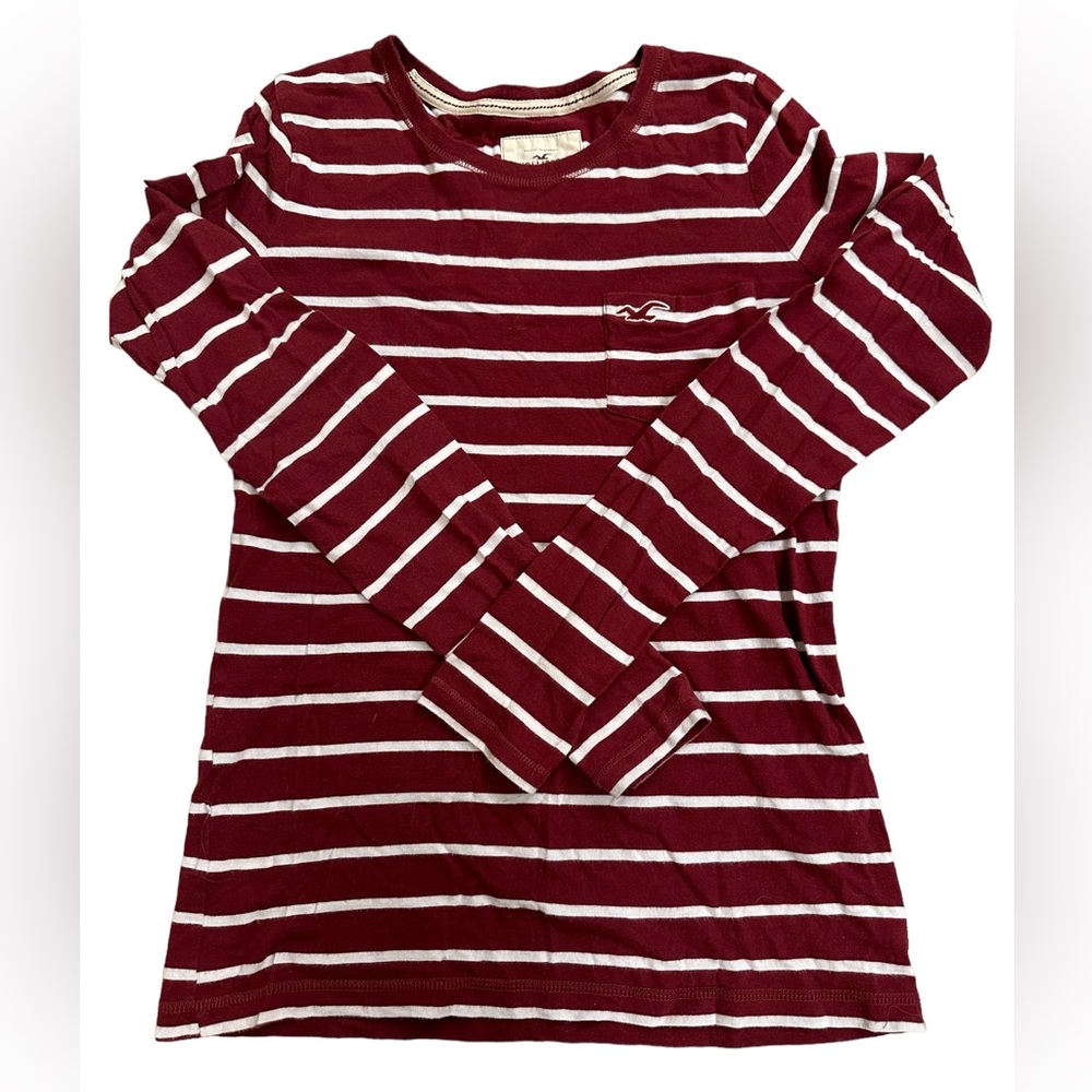 Hollister maroon & white striped long sleeve shirt size small.